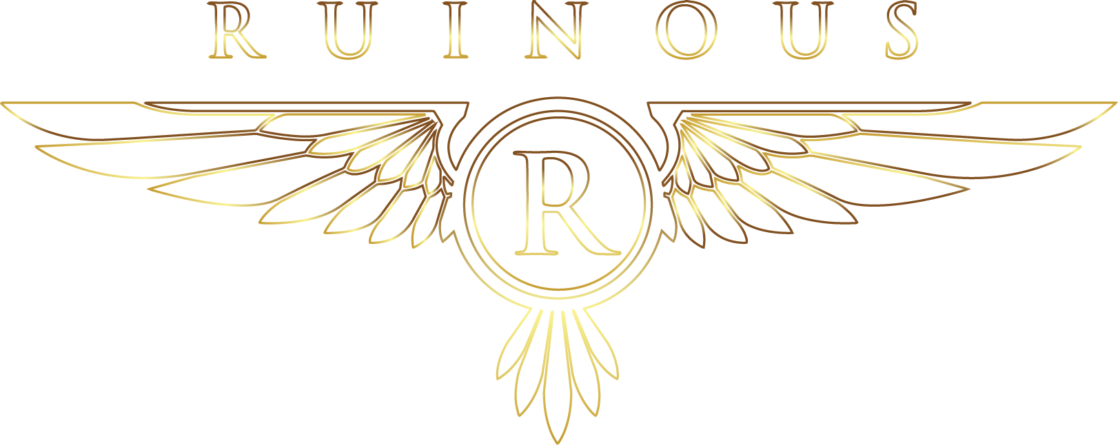 RUIN Gaming logo: a gold winged R medallion with the word RUINOUS