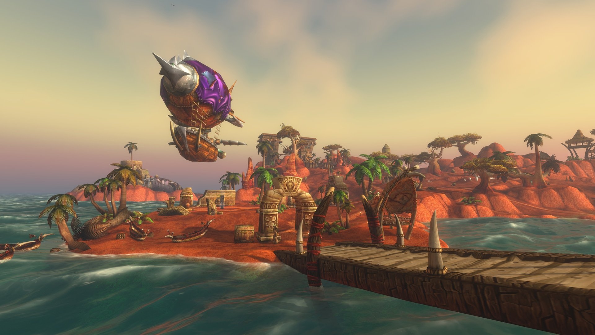 World of Warcraft: Forever screenshot of an airship above a coastal outpost
