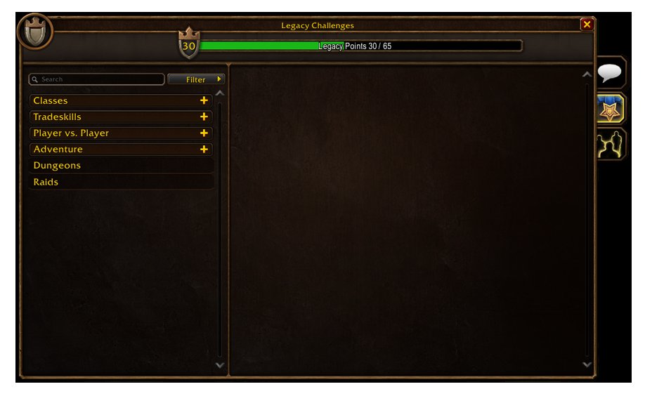 World of Warcraft: Forever Legacy Challenges interface