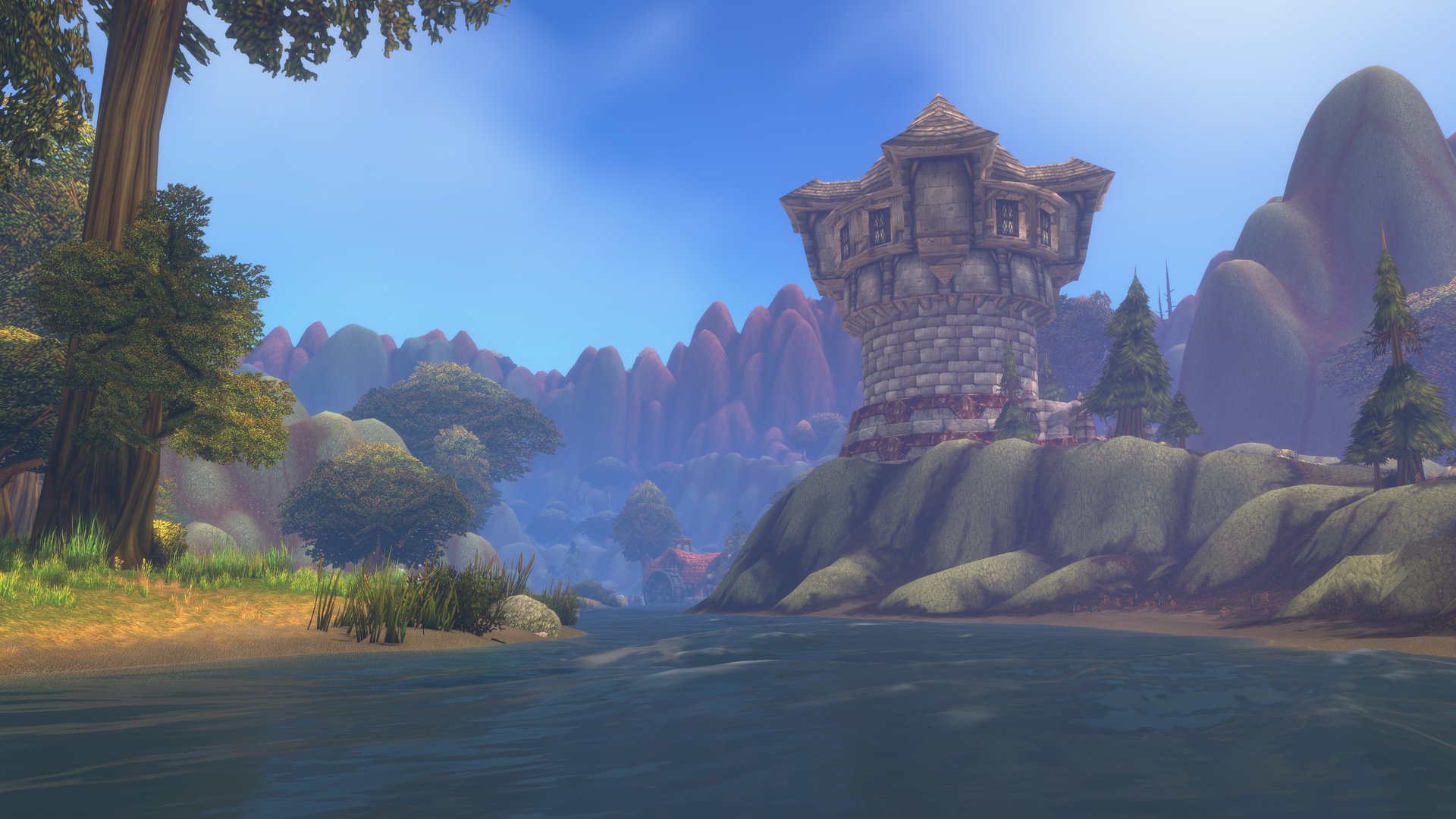 World of Warcraft: Forever screenshot of a stone tower beside a lake